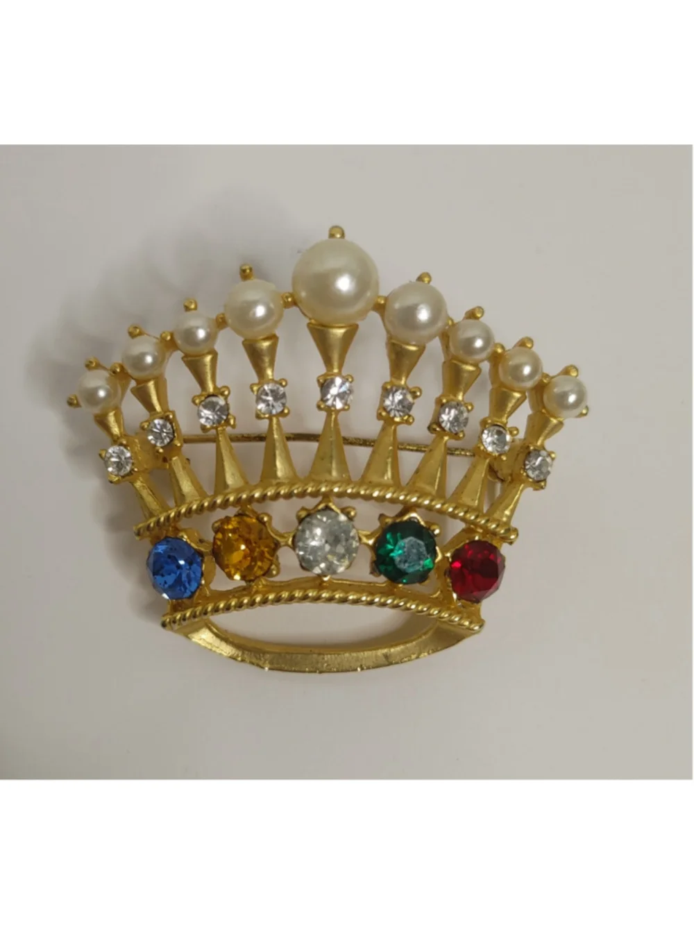 Women's Unbranded Royal Crown Brooch Vintage Estate Gold/Pearl/Stone